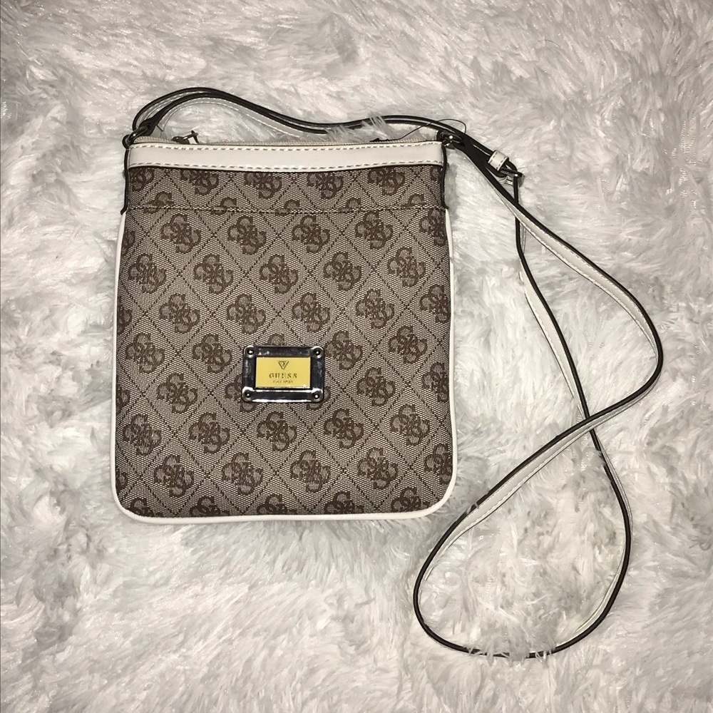 Guess Logo White and Beige Crossbody Bag